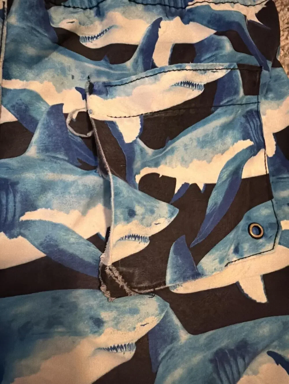 Children's Place Sport Shark Print Swim Shorts XL - Blue Black